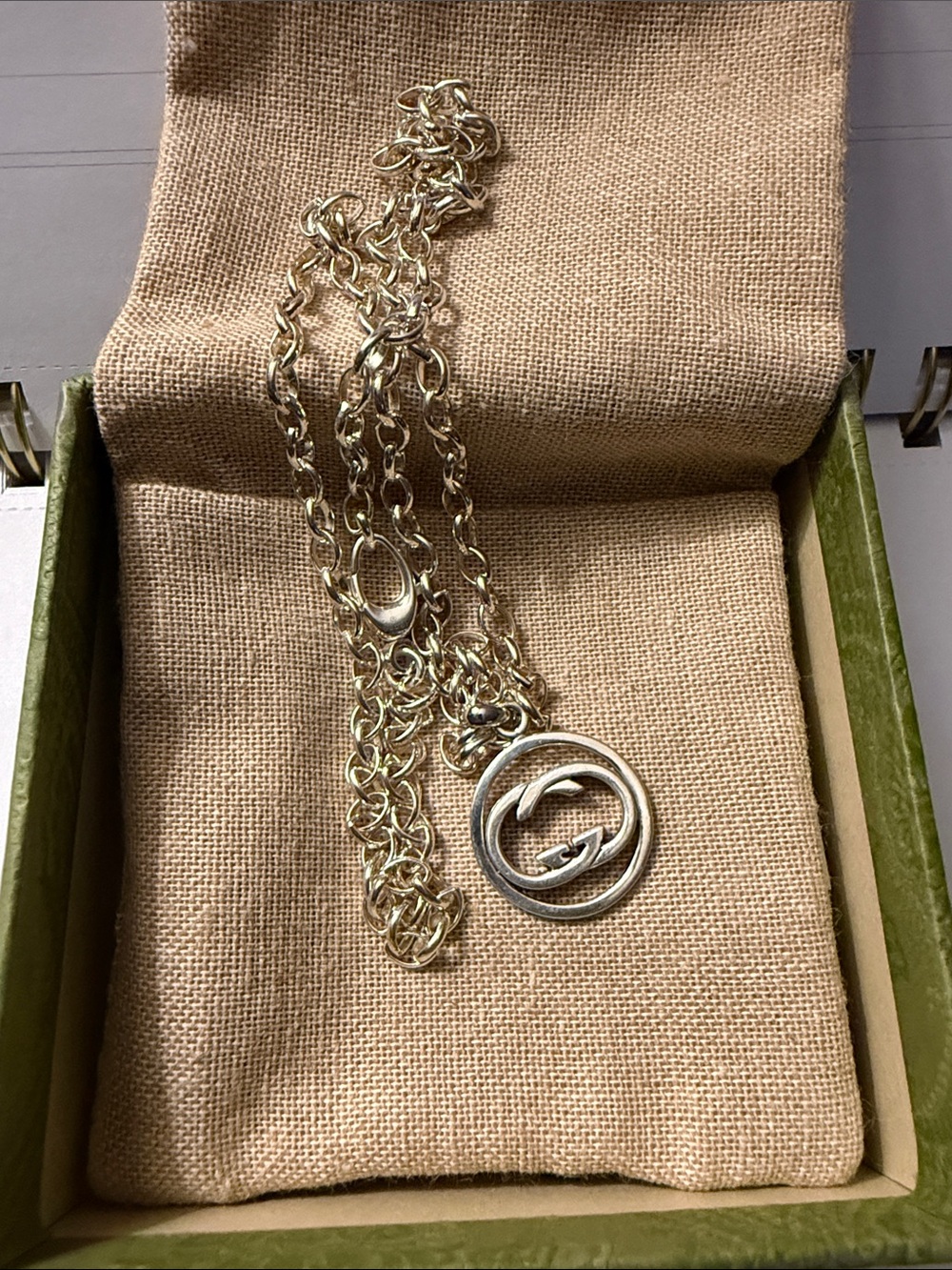 Gucci Sterling Silver Interlocking GG Charm Necklace